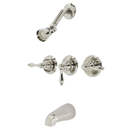 Kingston Brass KB236ALPN Three-Handle Tub and Shower Faucet, Polished Nickel KB236ALPN